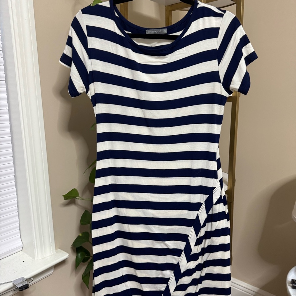 Loveappella Striped Navy and Cream Mini Dress